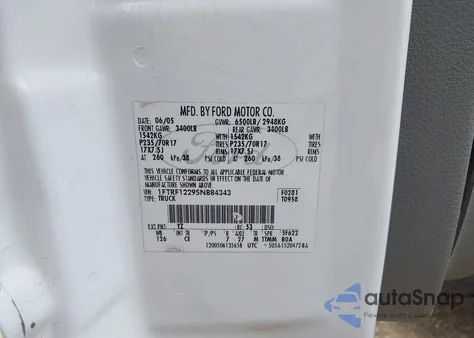 2005 Ford F-150 Stx/Xl/Xlt z USA, uszkodzony, nr VIN 1FTRF12295NB84343